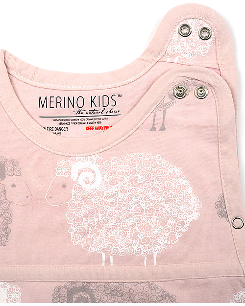 Merino Kids Go Go Bag - Sleeping Bag, Light Pink/Stack Sheeps - 0-2 years - 100% merino wool and organic cotton Sleeping Bags