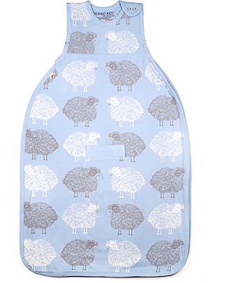 Merino Kids Go Go Bag - Sleeping Bag, Sky Blue/Stack Sheeps - 0-2 years - 100% merino wool and organic cotton Warm Sleeping Bags