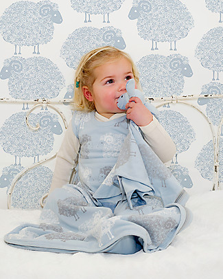 Merino Kids Go Go Bag - Sleeping Bag, Sky Blue/Stack Sheeps - 0-2 years - 100% merino wool and organic cotton Warm Sleeping Bags