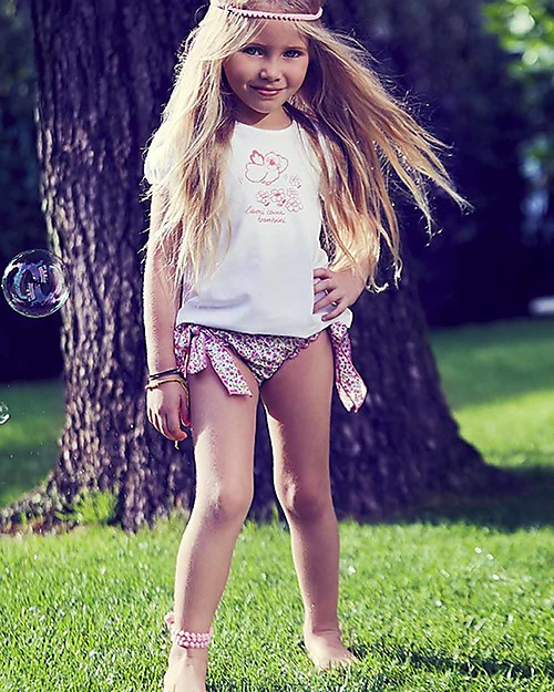 Mia Bu Milano Girl's Swim Pants with Strings, Flowers - Come in a gift box with a fairy tale included! Swimming Trunks