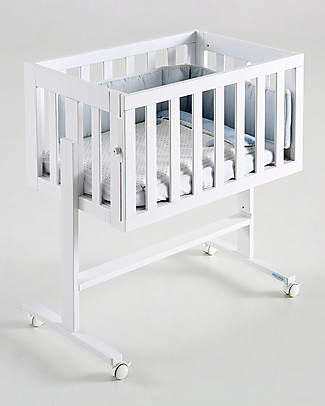 Micuna 2-in-1 Next to Me Cododo Cot, Beech Wood, White - It becomes Desk or ToyBox! Co-Sleeping Cribs