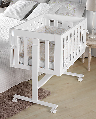 Micuna 2-in-1 Next to Me Cododo Cot, Beech Wood, White - It becomes Desk or ToyBox! Co-Sleeping Cribs