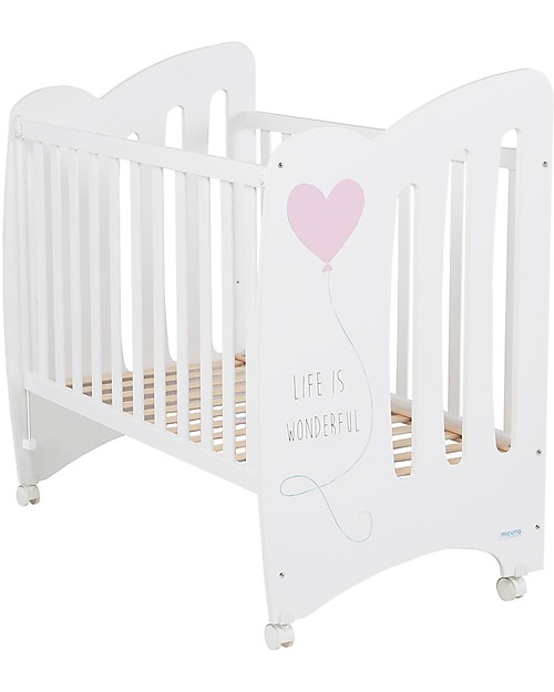 Micuna Beech Wood Cot Wonderful, White/Pink - Can be turned into a twin cot! Cribs & Moses Baskets