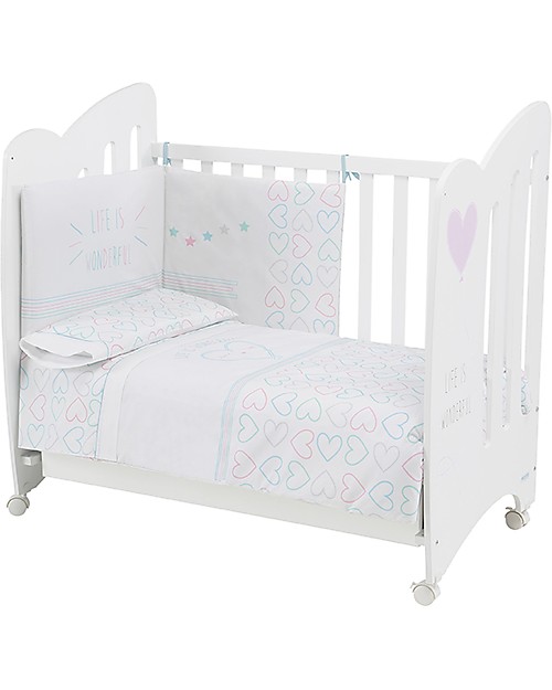 Micuna Beech Wood Cot Wonderful, White/Pink - Can be turned into a twin cot! Cribs & Moses Baskets