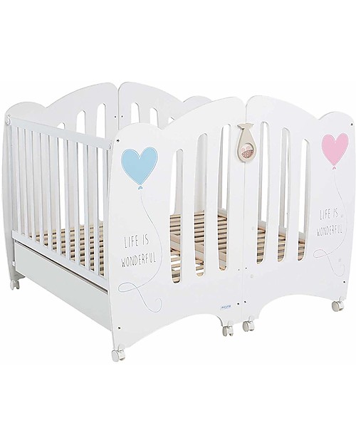 Micuna Beech Wood Cot Wonderful, White/Pink - Can be turned into a twin cot! Cribs & Moses Baskets