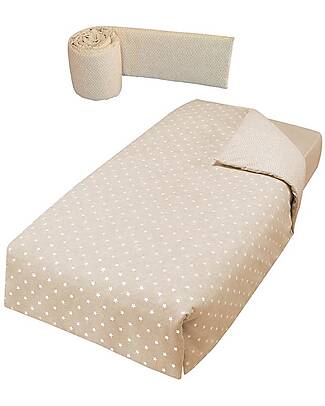 Micuna Duvet and Bumper Kit for Cot 120x60 - Galaxy Beige - 100% Cotton Bed Sheets and Pillow Cases