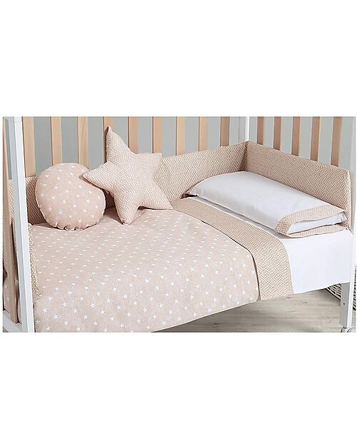 Micuna Duvet and Bumper Kit for Cot 120x60 - Galaxy Beige - 100% Cotton Bed Sheets and Pillow Cases