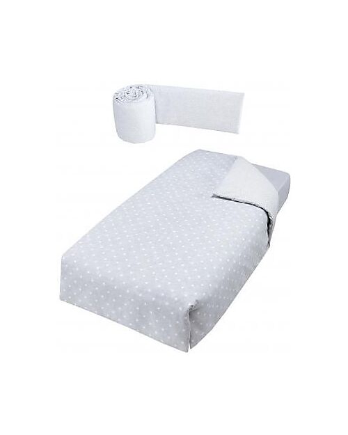Micuna Duvet and Bumper Kit for Cot 120x60 - Galaxy Grey - 100% Cotton Bed Sheets and Pillow Cases