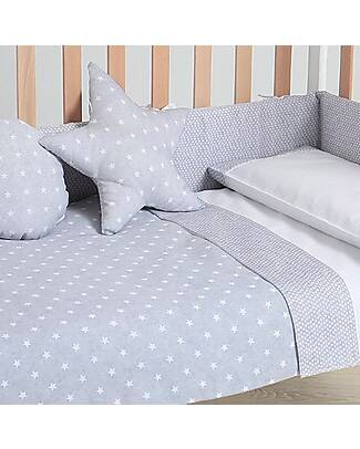 Micuna Duvet and Bumper Kit for Cot 120x60 - Galaxy Grey - 100% Cotton Bed Sheets and Pillow Cases