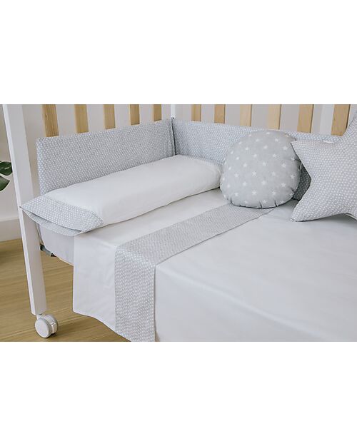 Micuna Duvet and Bumper Kit for Cot 120x60 - Galaxy Grey - 100% Cotton Bed Sheets and Pillow Cases