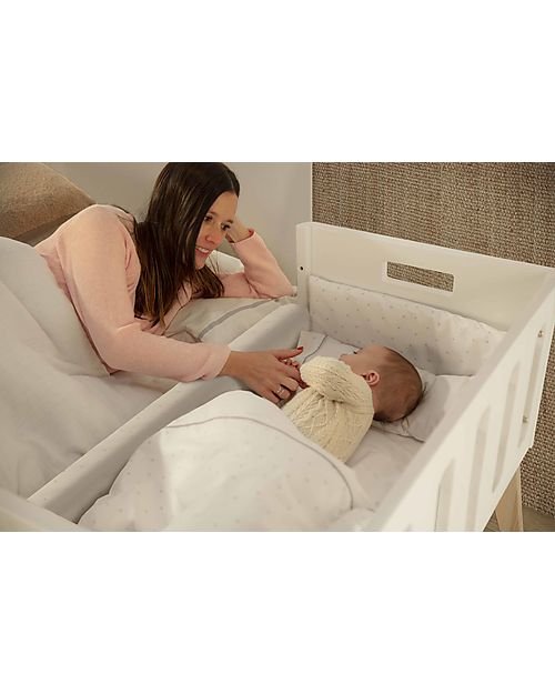 Micuna Mini Co-Sleeping Bed - Lulú - White and Wood - with 8 Different Features! Next To Me Cribs