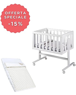 Micuna Next to Me Cododo 2-in-1 White Cot + Pois Beige Set of bumpers and bed sheets Next To Me Cribs