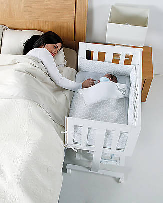 Micuna OUTLET - 2-in-1 Next to Me Cododo Cot, Beech Wood, White - It becomes Desk or ToyBox! - Showroom Sample Next To Me Cribs