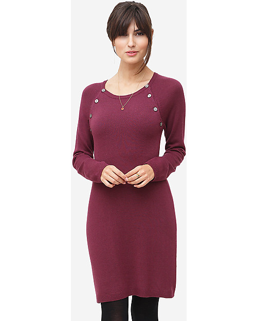 Milker Lis, Maternity and Nursing Dress, Burgundy - Wool Blend Dresses_