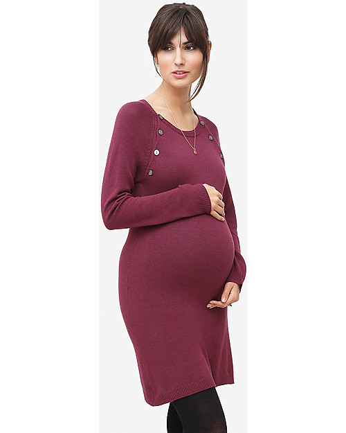 Milker Lis, Maternity and Nursing Dress, Burgundy - Wool Blend Dresses_