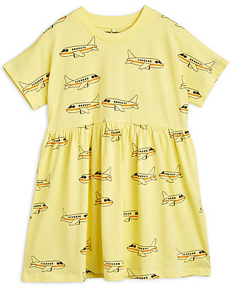 Mini Rodini Airplane Short Sleeves Dress - Yellow - Organic Cotton GOTS Dresses_