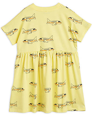 Mini Rodini Airplane Short Sleeves Dress - Yellow - Organic Cotton GOTS Dresses_