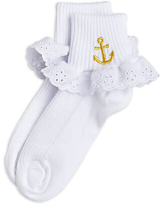 Mini Rodini Anchor Socks - Lace Embroidery - White - Organic Cotton Socks