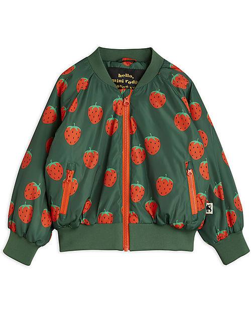 Mini Rodini Baseball Jacket - Strawberries - Green - 100% Recycled Fabric! Jackets