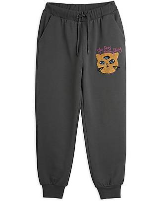 Mini Rodini Basic Sweatpants - Cat - Grey - 100% Organic Cotton Trousers