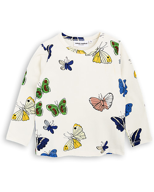 Mini Rodini Butterflies Long Sleeves T-Shirt, Off-White - Organic cotton Long Sleeves Tops