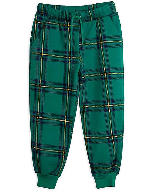 Mini Rodini Check Sweatpants - Green - 100% Organic Cotton Trousers