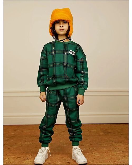 Mini Rodini Check Sweatpants - Green - 100% Organic Cotton Trousers