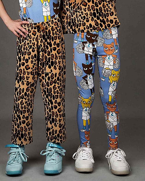 Mini Rodini Cheercat Leggings, Blue - Stretchy Organic Cotton Leggings