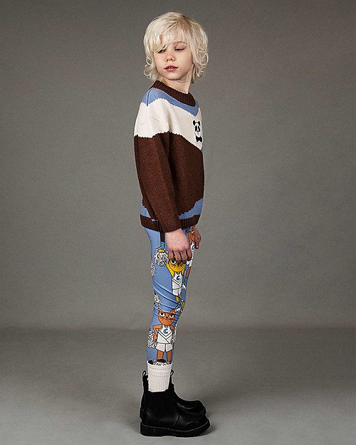 Mini Rodini Cheercat Leggings, Blue - Stretchy Organic Cotton Leggings