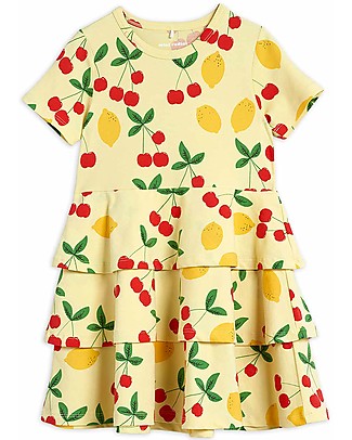 Mini Rodini Cherry Lemonade Dress - Yellow - Elasticated Organic Cotton Dresses