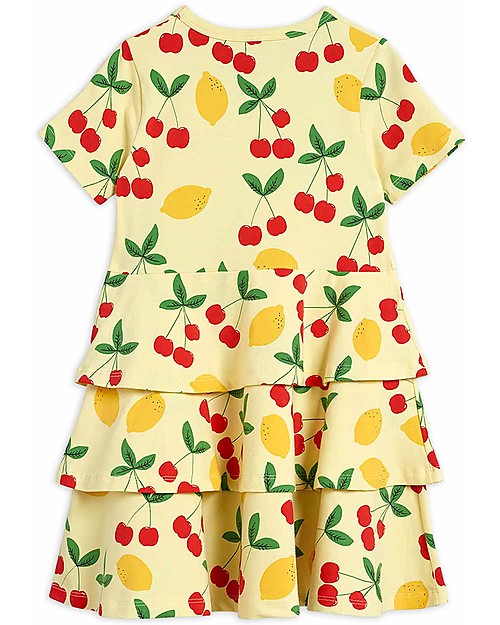 Mini Rodini Cherry Lemonade Dress - Yellow - Elasticated Organic Cotton Dresses_