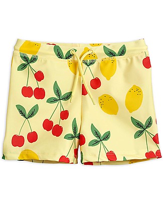 Mini Rodini Cherry lemonade swim pants - yellow - Recycled Fabric Swimming Trunks