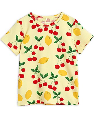 Mini Rodini Cherry Lemonade Tee - Yellow - Elasticated Organic Cotton T-Shirts And Vests
