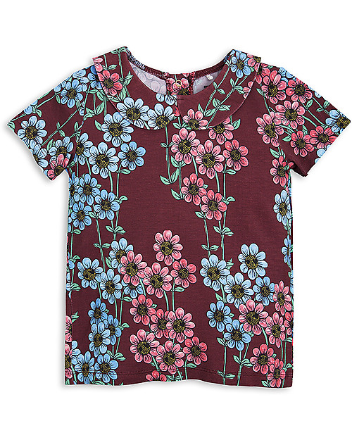 Mini Rodini Daisy Collar T-Shirt, Burgundy - Eco-friendly! T-shirts