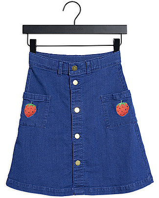 Mini Rodini Denim Strawberry Skirt- blue - Elasticated Organic Cotton Skirts
