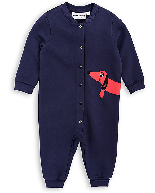 Mini Rodini Dog Long Sleeves Onesie, Navy - 100% organic cotton fleece Babygrows