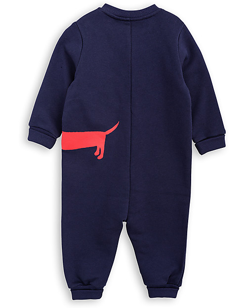 Mini Rodini Dog Long Sleeves Onesie, Navy - 100% organic cotton fleece Babygrows
