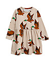 Mini Rodini Ducks Long Sleeved Dress, Beige - Elasticated Organic Cotton Dresses_