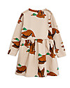 Mini Rodini Ducks Long Sleeved Dress, Beige - Elasticated Organic Cotton Dresses_