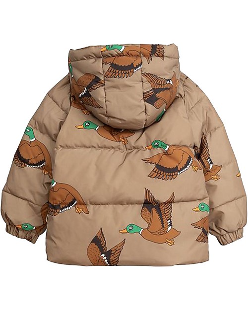Mini Rodini Ducks Puffer Jacket, Brown - 100% Recycled Fabric, Water-Resistant Down Jacket