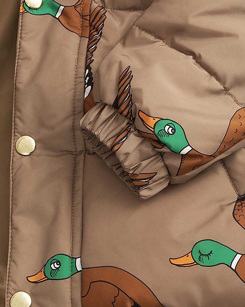 Mini Rodini Ducks Puffer Jacket, Brown - 100% Recycled Fabric, Water-Resistant Down Jacket