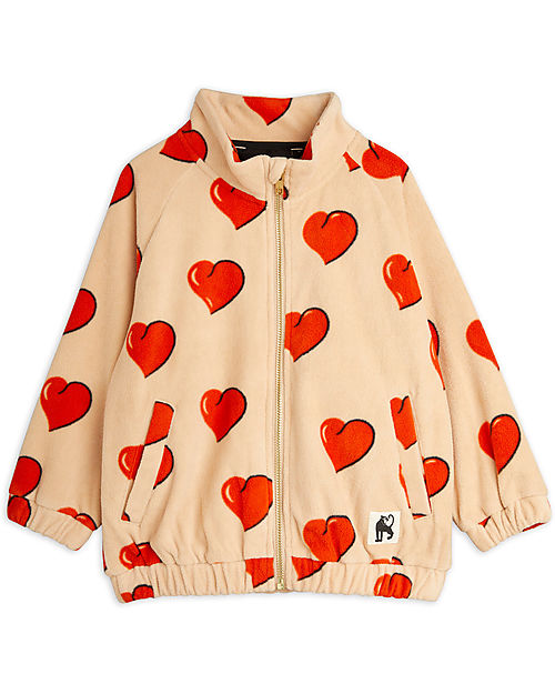 Mini Rodini Fleece Jacket - Hearts - Beige - 100% Recycled Fabric Jackets
