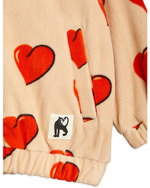 Mini Rodini Fleece Jacket - Hearts - Beige - 100% Recycled Fabric Jackets