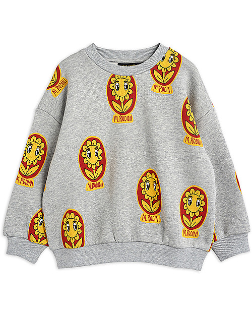 Mini Rodini Flower Grey Melange Sweatshirt - 100% Organic Cotton Sweatshirts