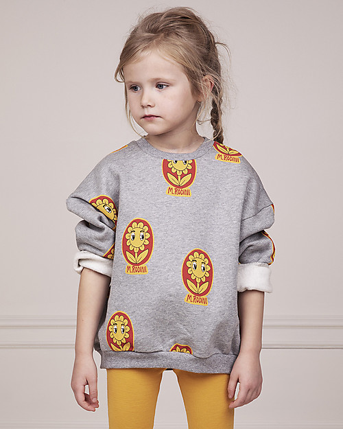 Mini Rodini Flower Grey Melange Sweatshirt - 100% Organic Cotton Sweatshirts