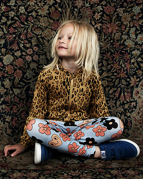 Mini Rodini Flowers Leggings, Light Blue - Organic Cotton Leggings