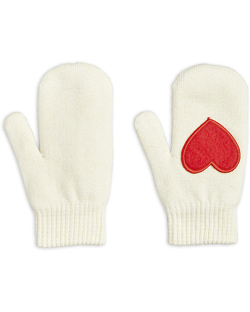 Mini Rodini Heart Knitted Mittens - Offwhite - Organic Cotton Gloves