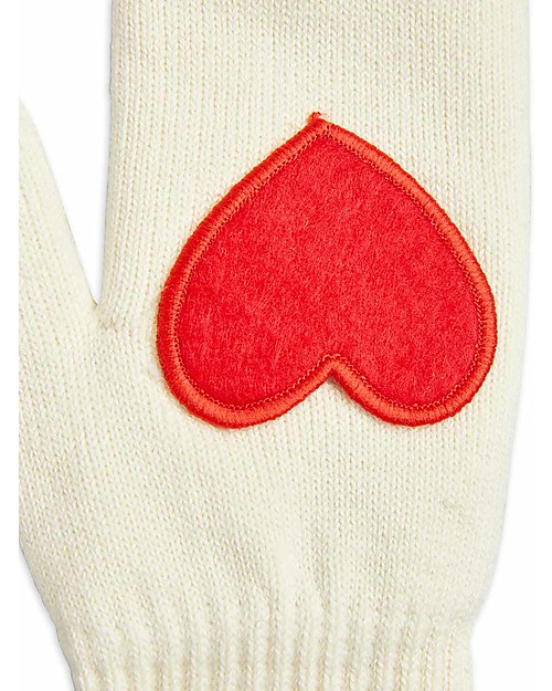 Mini Rodini Heart Knitted Mittens - Offwhite - Organic Cotton Gloves