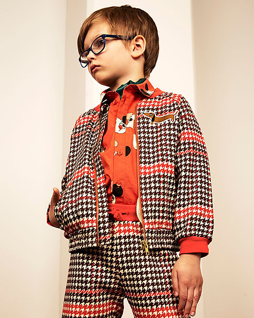 Mini Rodini Houndstooth Baseball Cardigan, Red - 100% organic cotton Sweatshirts