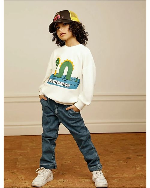 Mini Rodini Loch Ness Sweatshirt - White - Organic Cotton Sweatshirts